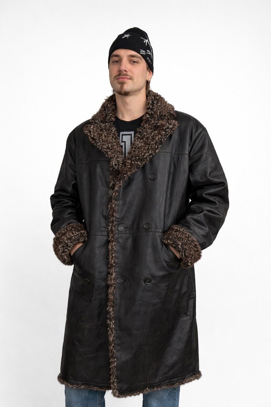 Vintage Morton & Rossi Black Leather Penny Lane Shaggy black coat NWT XL